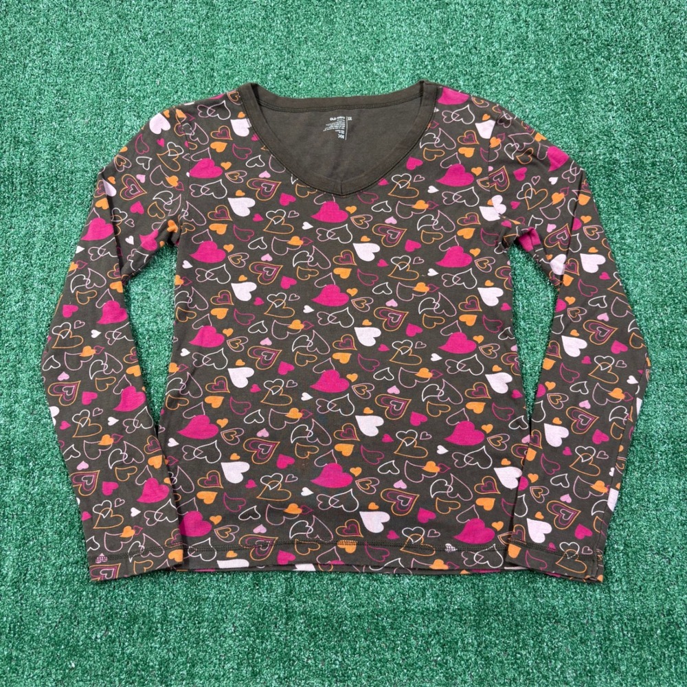 Y2K Old Navy Heart Print Long Sleeve T-shirt